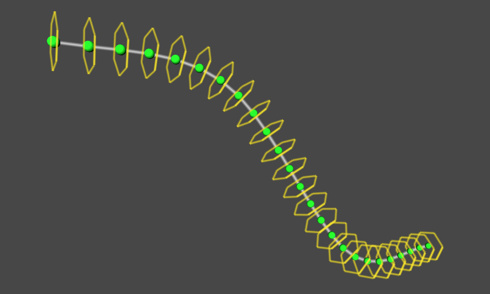 Cylindrical structure Tubular visualizes the points that divide the curve along with a sphere, and the nodes that make up the sides with a hexagon.